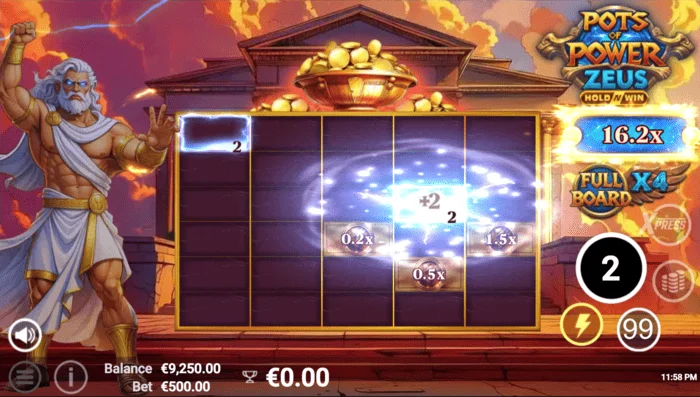 Pots of Power: Zeus - Skrin permainan dalam mod bonus